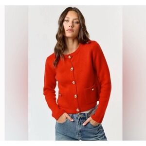 Lalavon Womens Cardigan Sweater Gold Buttons Red Cotton Blend Small NWT‎